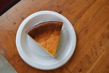 delicious cheesecake on a white plate. tasty and delicious.