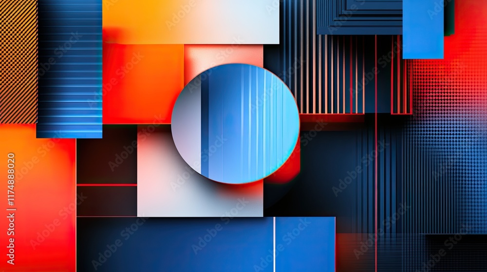 Poster geometric graphic template featuring a blend of bold blocks and soft gradients for a balanced compos