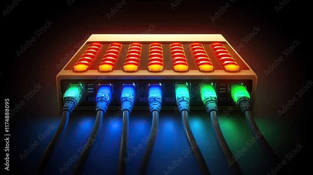 Poster glowing network of interconnected data cables and routers, symbolizing high-speed internet and advan