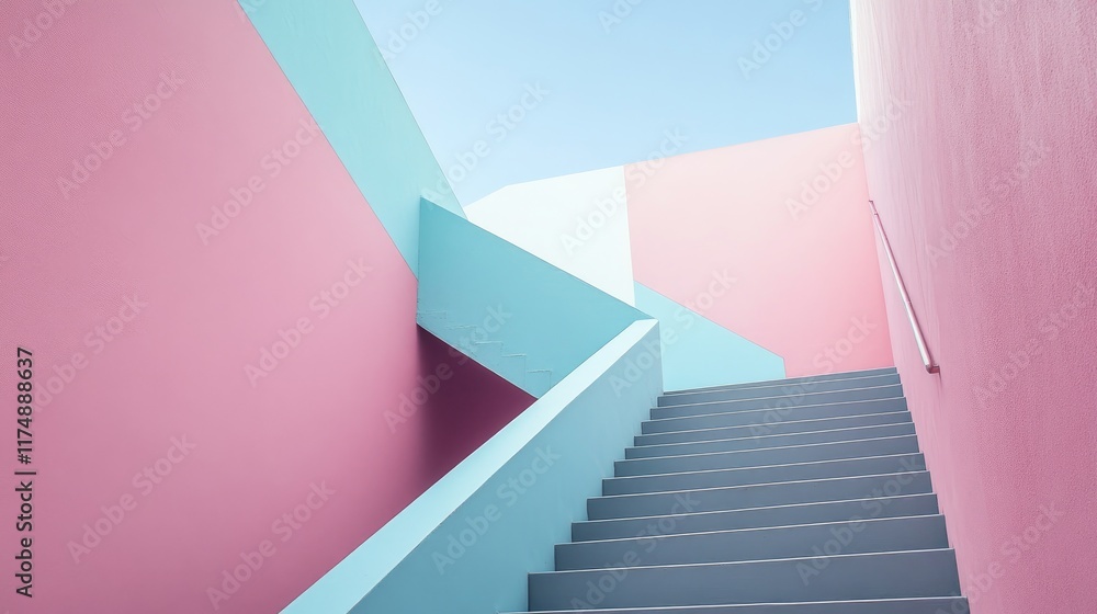 Poster minimalist design template with bold diagonal lines and soft pastel hues creating contrast.