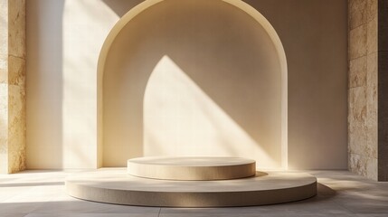 Simple yet stunning 3D podium design with soft lighting, perfect for showcasing premium products