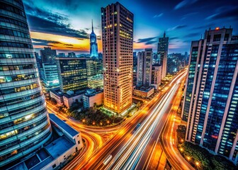 Fototapeta premium Long Exposure Light Trails City Night Bock Building Architecture