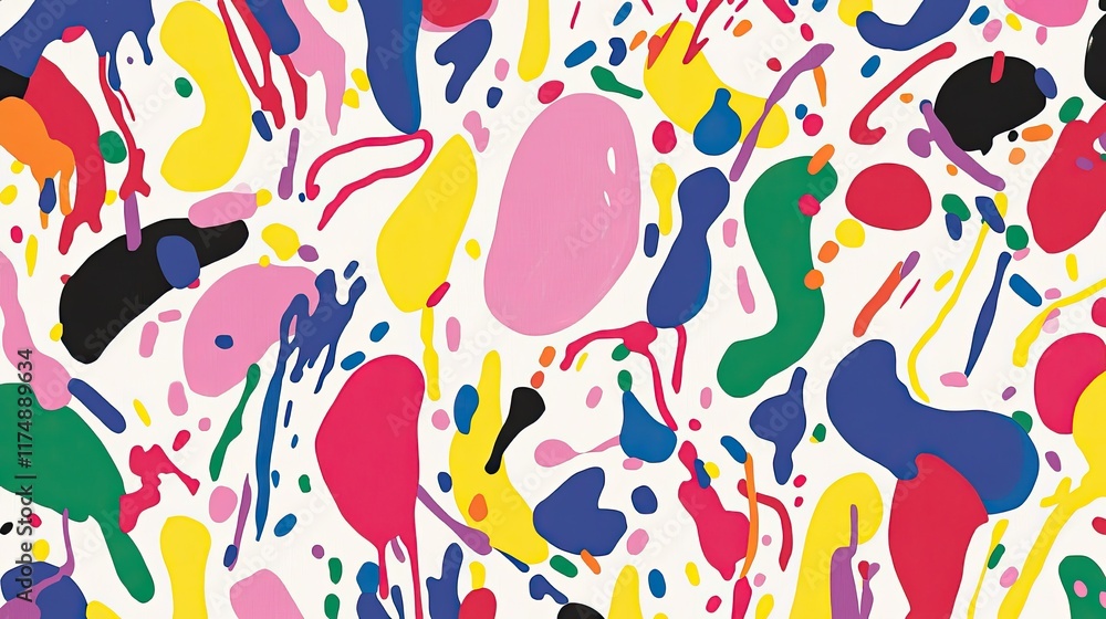 Wall mural Playful hand-drawn illustration of colorful blobs and squiggles scattered across a neutral space.