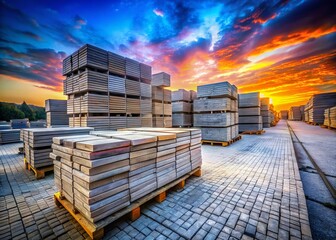 Long Exposure: Organized Paving Slabs on Pallet at Construction Site