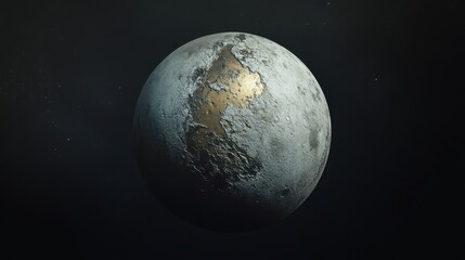 Naklejka premium A stunning view of a distant icy planet, showcasing its unique terrain and color variations against a dark backdrop.