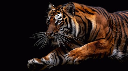 Obraz premium Jumping tiger on black background
