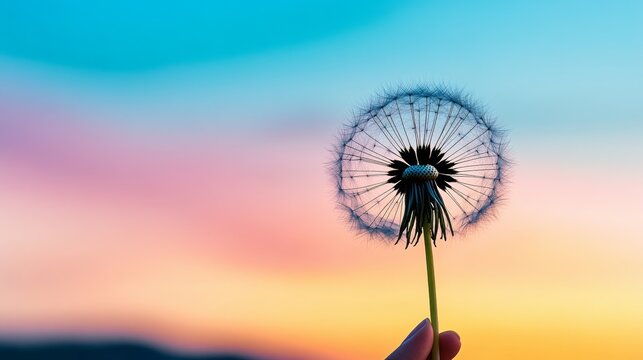 Person is holding a flower in their hand, and the sky is a beautiful mix of colors - Powered by Adobe