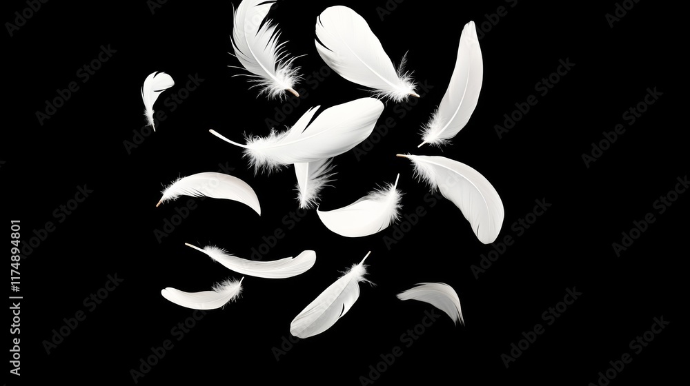 Aufkleber bunch of white feathers floating in the air. the feathers are scattered in different directions, cre