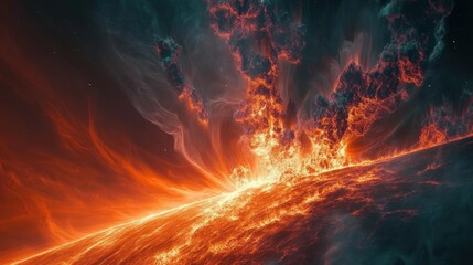 Stunning close-up of solar flares bursting from the sun's surface, showcasing vibrant orange and red hues.