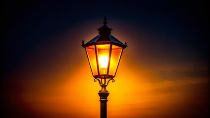 Luminous Street Lamp Silhouette - Night Cityscape Stock Photo