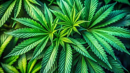 Fototapeta premium Lush Green Cannabis Leaves Close-Up: High-Resolution Stock Photo