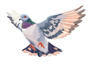 Obraz premium Soaring Pigeon in Flight Against a Crisp White Background