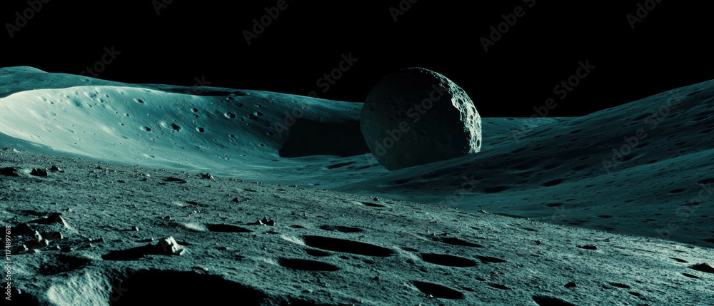 Poster hyper-detailed backdrop of an asteroid with soft lighting and vivid colors