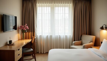 Obraz premium A cozy studio room with muted tones and soft light offers a relaxed and inviting space.