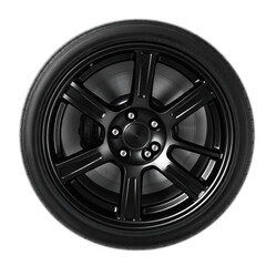 Obraz premium Black alloy wheel with tire, automotive part, studio shot, transportation.