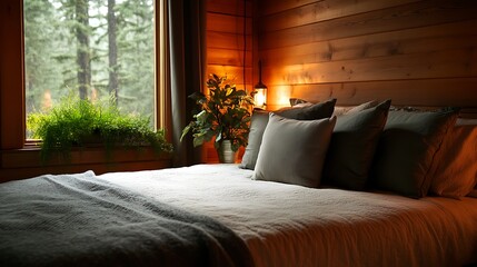 Fototapeta premium cozy bedroom with light tones and soft pillows