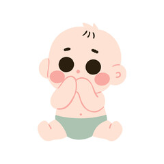 Adorable Baby Illustration Cute Infant Sitting Hands Clasped Innocent Expression