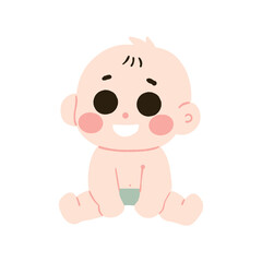 Adorable Happy Baby Illustration Cartoon Infant Sitting Smiling Child Cute Toddler Design