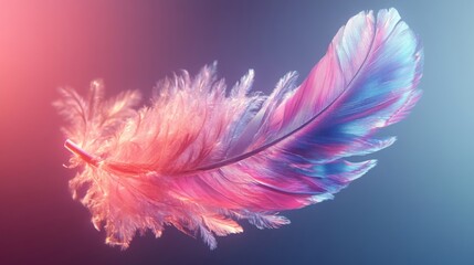 Obraz premium Single feather floating in the air on gradient background. 