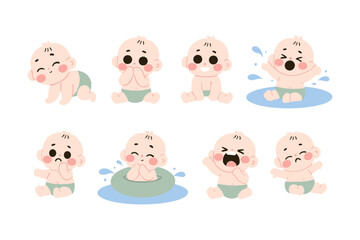 Adorable Baby Illustrations Crawling Playing Swimming and Various Expressions