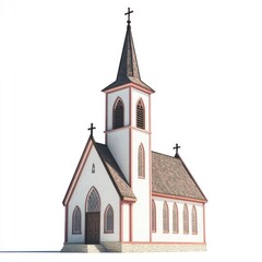 Fototapeta premium Charming Small Town Chapel Surrounded by Blue Skies and Historic Architecture