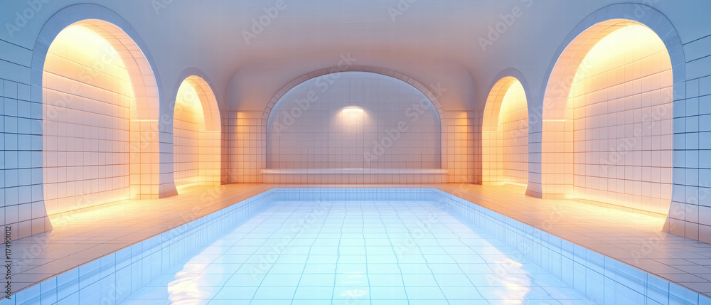 Poster mediterranean style empty pool with terracotta tiles captured in hyper-realistic detail