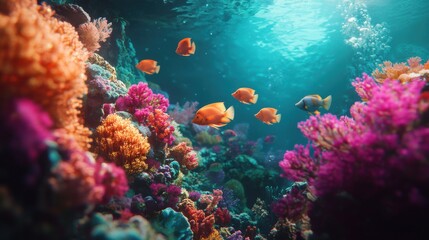 Colorful coral reef thriving with vibrant fish in a serene underwater world.