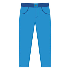 Blue Casual Pants with Pockets Illustration, Flat vector illustration of blue casual pants featuring front pockets, belt loops, and a simple, modern design. 
