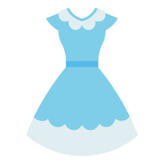 Light Blue Lace Dress with Scalloped Details, Vector illustration of a light blue lace dress featuring scalloped collar and hemline, designed for feminine and vintage-inspired fashion themes. 
