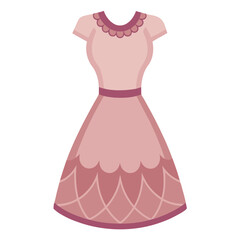 Pink Scalloped Dress with Layered Hemline, Vector illustration of a pink dress featuring scalloped details, a layered hemline, and a decorative neckline, perfect for feminine fashion themes. 
