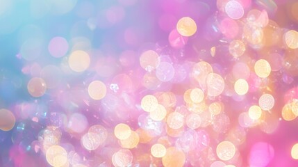 A vibrant blur of colorful bokeh lights, blending pink, blue, and gold hues, creating a dreamy and festive atmosphere.
