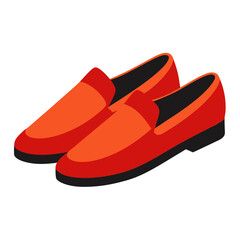 Bright Red Loafers with Black Soles, Vector illustration of bold red loafers featuring sleek black soles and minimalist design, perfect for modern fashion and footwear concepts. 
