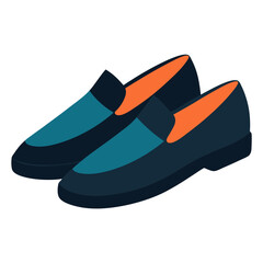 Dark Blue Loafers with Orange Inner Lining, Vector illustration of dark blue loafers featuring teal panels and vibrant orange inner lining, ideal for modern and stylish footwear designs. 
