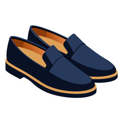 Dark Blue Loafers with Tan Soles Illustration, Vector illustration of dark blue loafers featuring sleek design and contrasting tan soles, perfect for footwear and fashion themes. 
