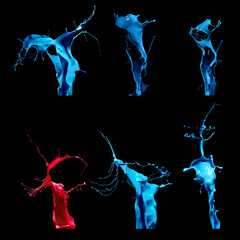 splash and splatter of paint isolated on black background