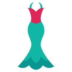 Elegant Mermaid Dress in Teal and Pink, Vector illustration of an elegant mermaid-style dress featuring a teal fishtail skirt and pink bodice, perfect for formal and glamorous themes.  
