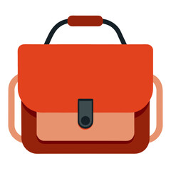 Red and Brown Satchel Bag with Handle, Vector illustration of a red and brown satchel bag featuring a black clasp closure, sturdy handle, and adjustable side straps, perfect for stylish and functional