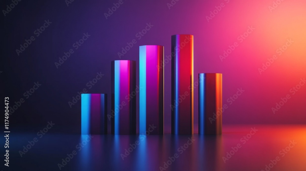 Aufkleber a d bar chart with rising, metallic bars in gradient shades, symbolizing growth and performance in a