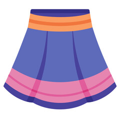 Blue Skirt with Pink and Orange Stripes, Vector illustration of a blue skirt accented with pink and orange stripes, featuring a modern and colorful design for fashion use. 
