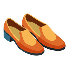 Two-Tone Orange Loafers with Low Heels, Vector illustration of two-tone loafers in light and dark orange shades, featuring a sleek design and low black heels, stylish and versatile.  
