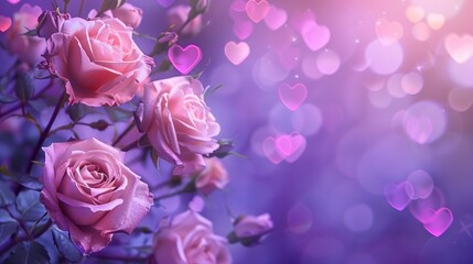 Love wallpaper featuring pink Roses and purple hearts for purple valentine's day design,