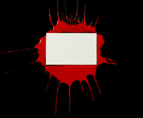 sign with space for your text on background of splattered paint or blood isolated on black