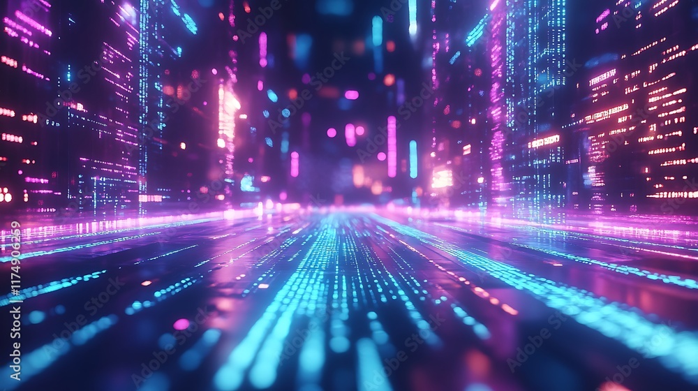 Poster abstract futuristic background with colorful glowing neon moving high-speed wave lines and bokeh lig