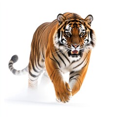 Fototapeta premium A powerful tiger running towards the viewer, showcasing its strength and agility.