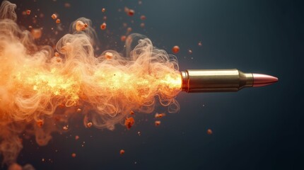 A bullet in mid-air leaving a trail of smoke, upper half reserved for text. 