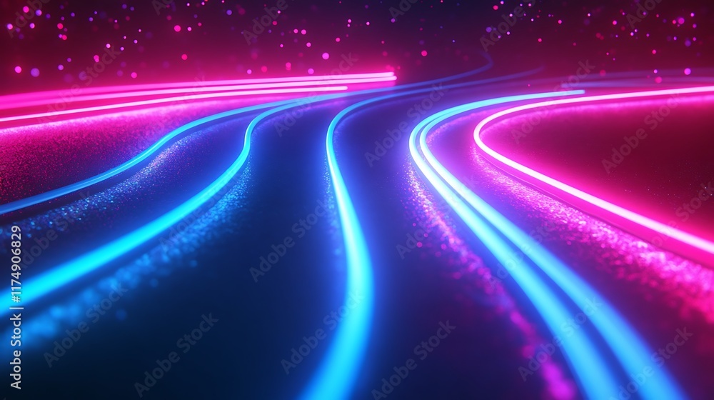 Poster abstract futuristic background with colorful glowing neon moving high-speed wave lines and bokeh lig