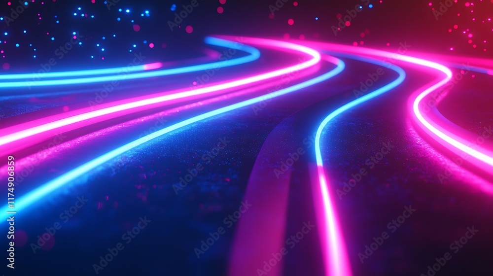 Poster abstract futuristic background with colorful glowing neon moving high-speed wave lines and bokeh lig