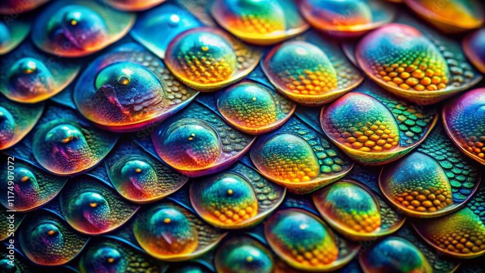 Poster macro fish scale pattern with bubbles - underwater seam texture