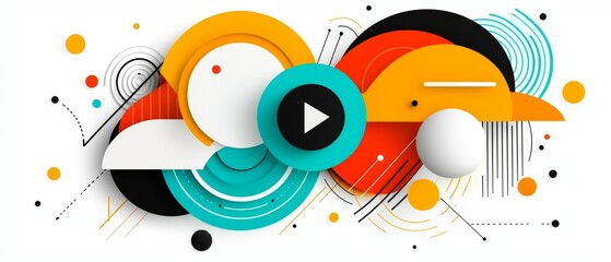 Abstract Geometric Design with Play Button Circles and Vibrant Colors for Media Presentation