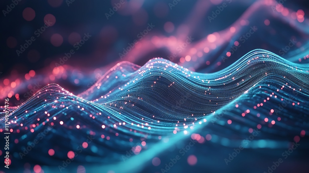 Poster abstract futuristic background with colorful glowing neon moving high-speed wave lines and bokeh lig